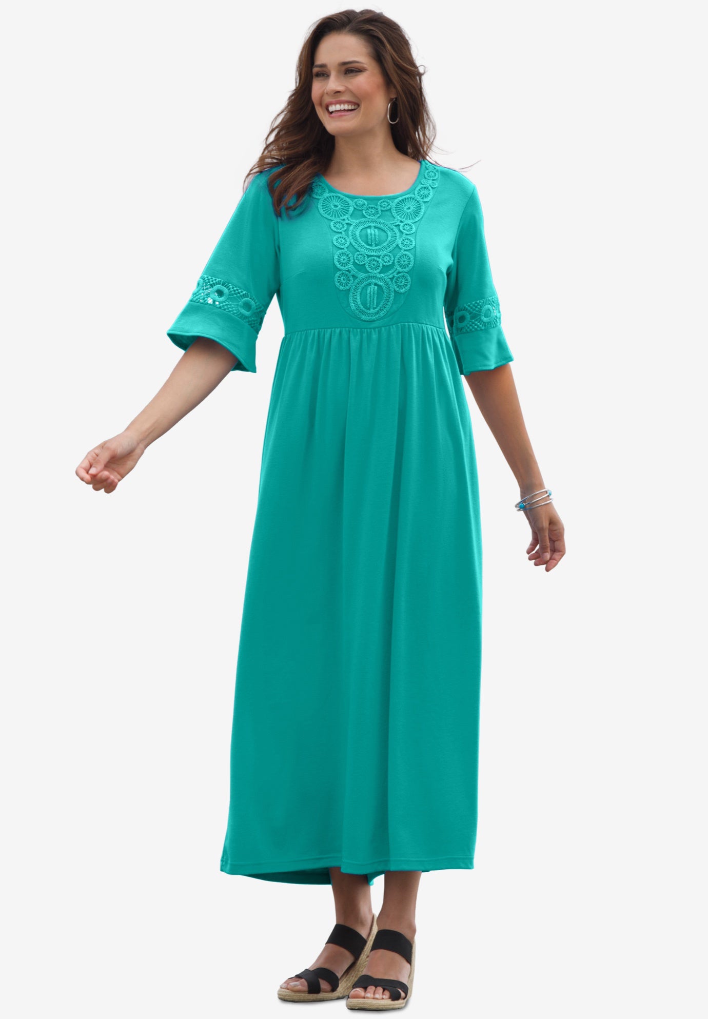 Crochet Trim Empire Knit Dress image number 0