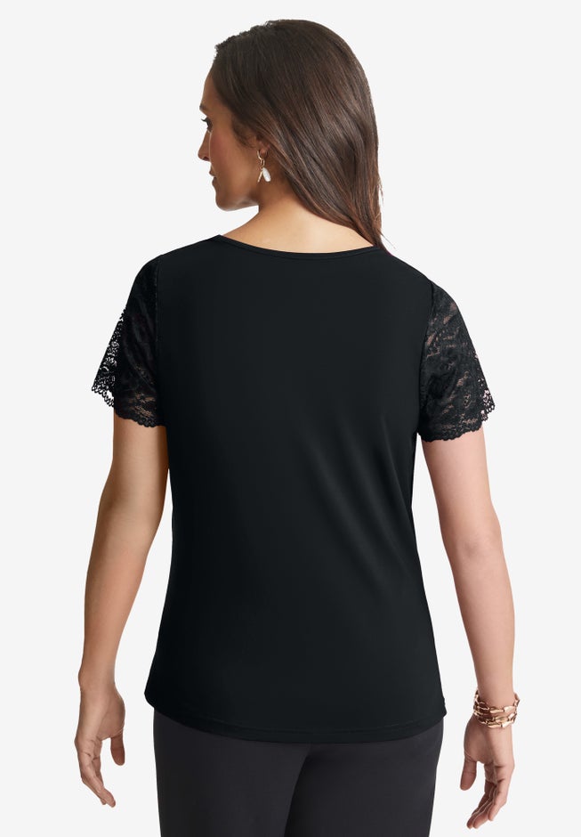 Stretch Lace Neckline Top image number 2