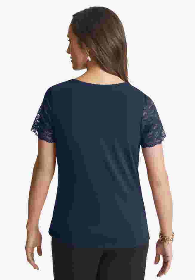 Stretch Lace Neckline Top image number 1