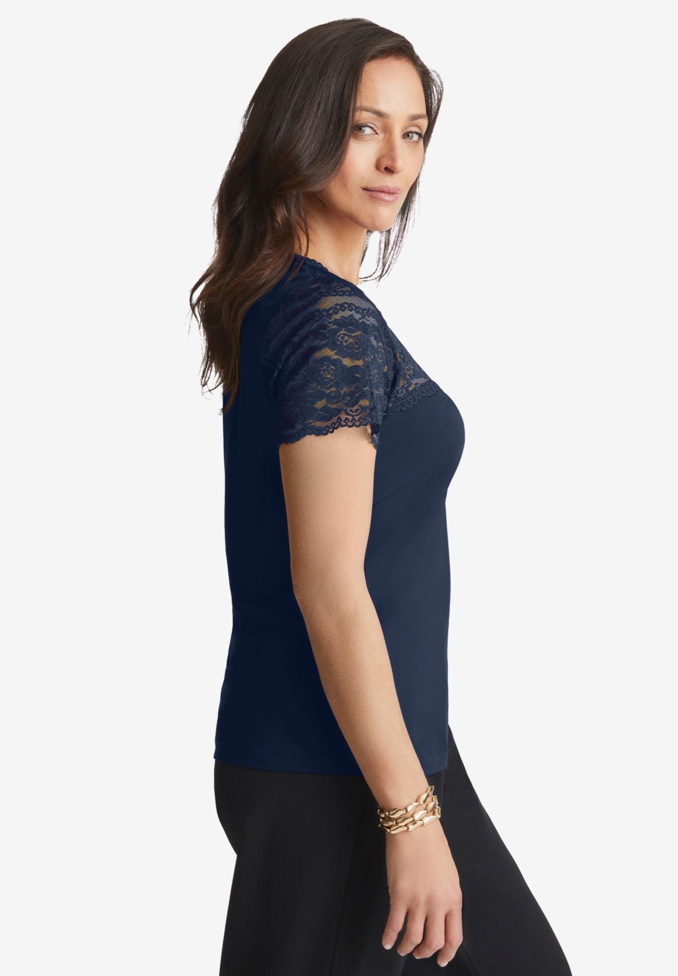 Stretch Lace Neckline Top image number 1