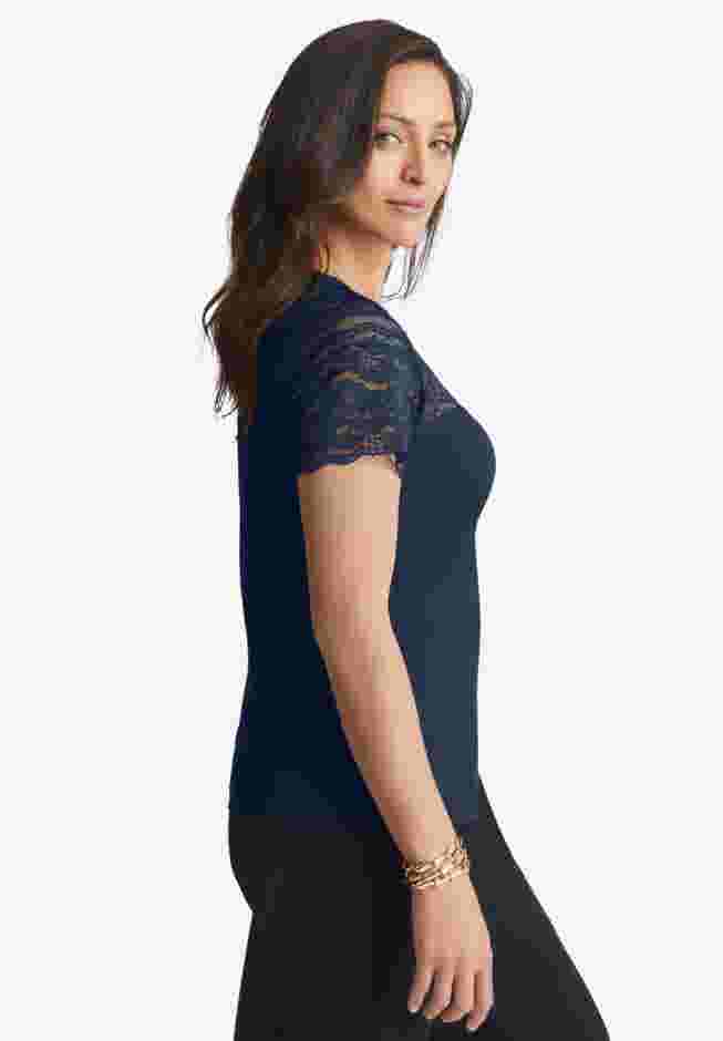 Stretch Lace Neckline Top image number 2