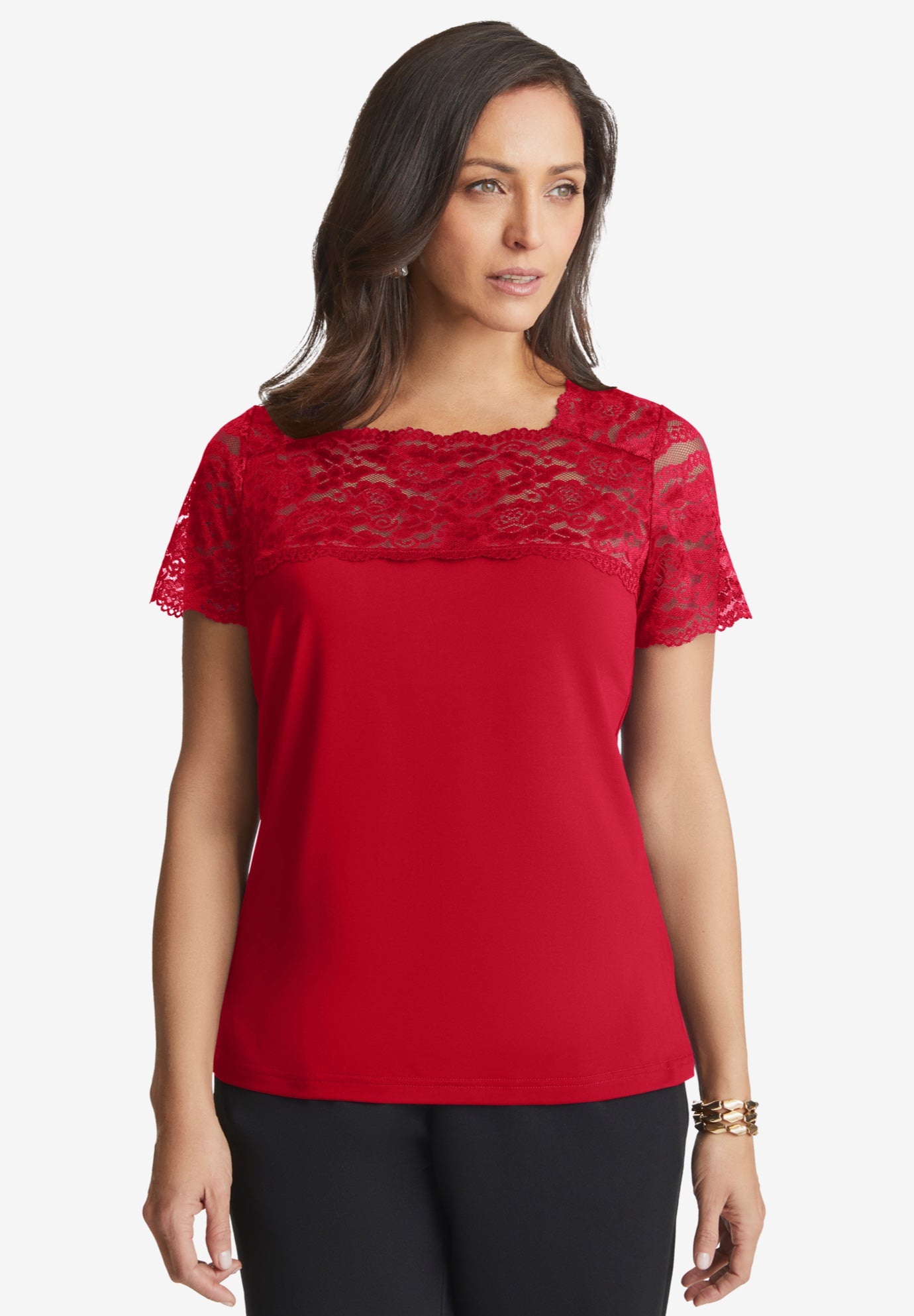 Stretch Lace Neckline Top image number 0