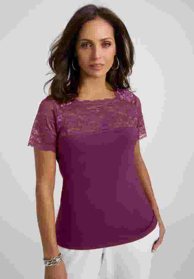 Stretch Lace Neckline Top image number 0