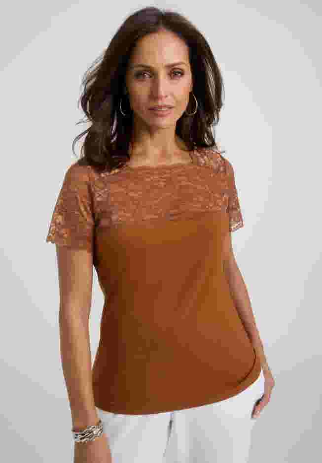 Stretch Lace Neckline Top image number 0