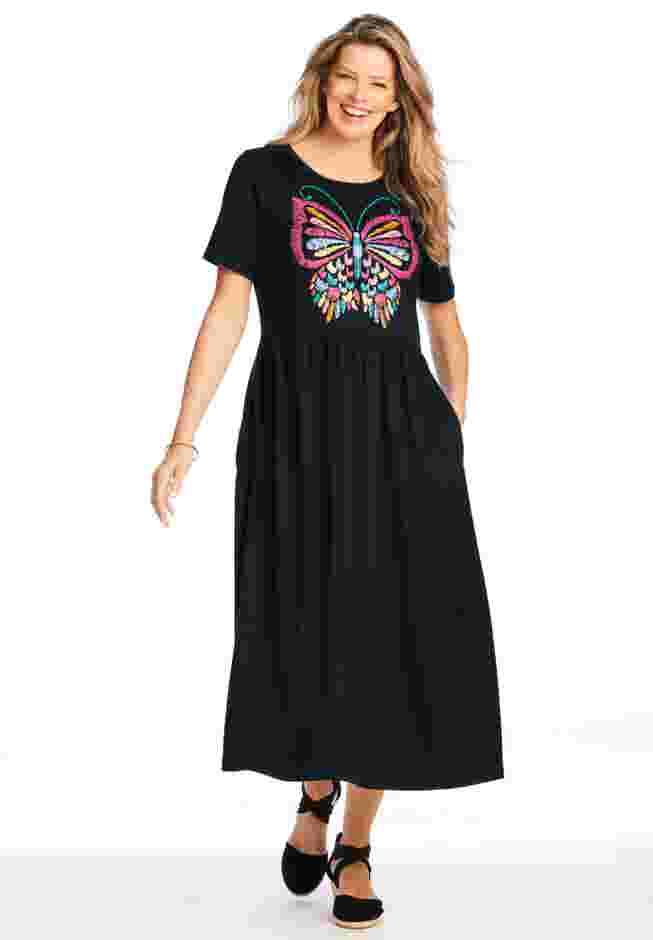 Short-Sleeve Scoopneck Empire Waist Dress image number 3