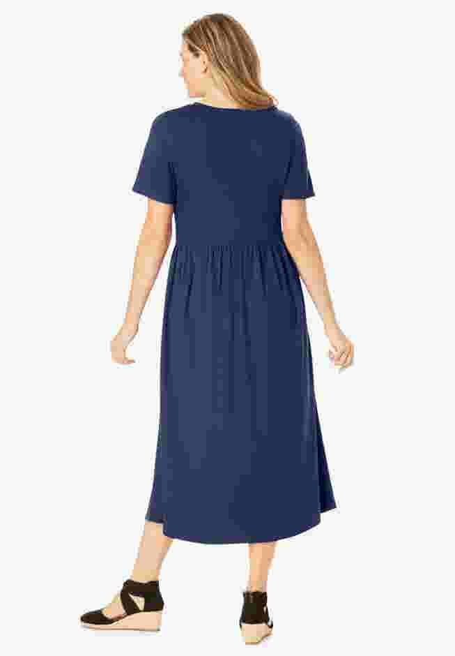 Short-Sleeve Scoopneck Empire Waist Dress image number 1