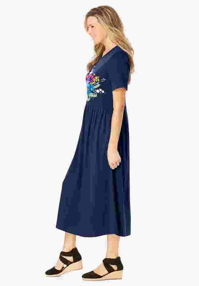 Short-Sleeve Scoopneck Empire Waist Dress image number 2