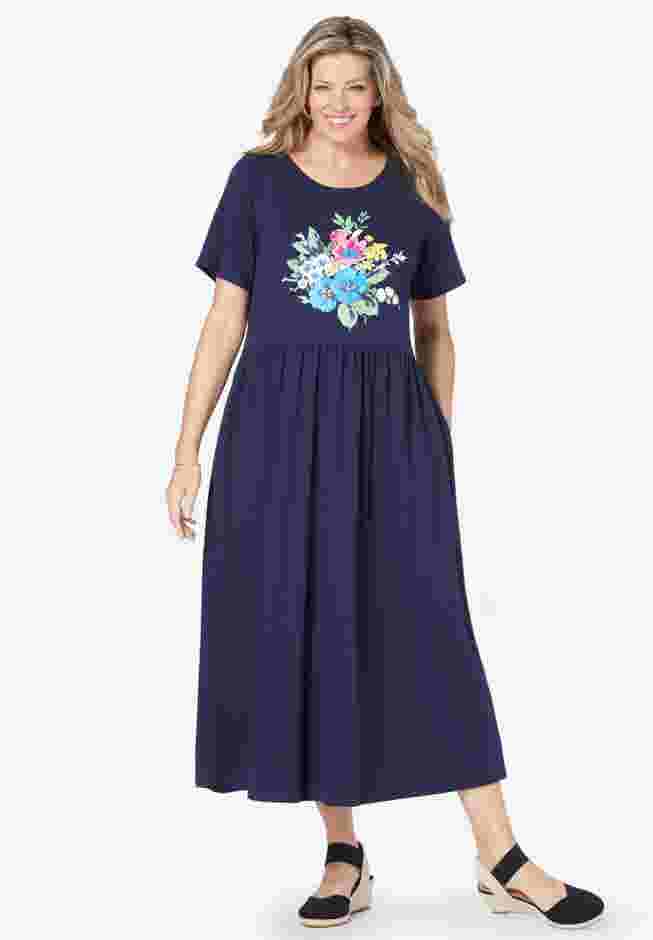 Short-Sleeve Scoopneck Empire Waist Dress image number 0