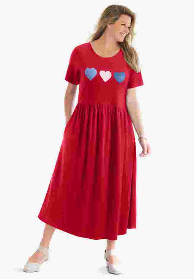 Short-Sleeve Scoopneck Empire Waist Dress image number 0