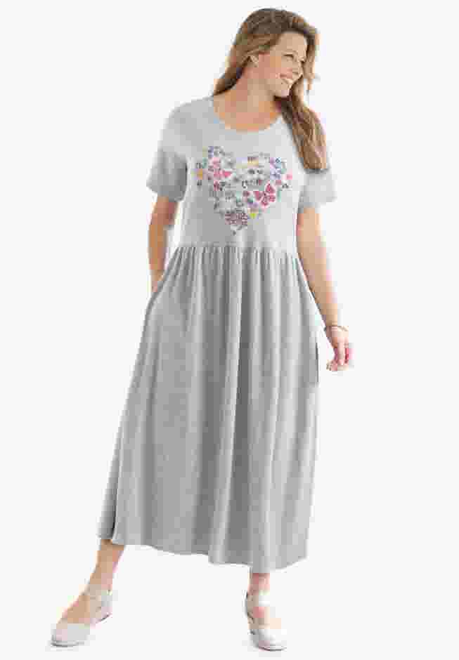 Short-Sleeve Scoopneck Empire Waist Dress image number 0