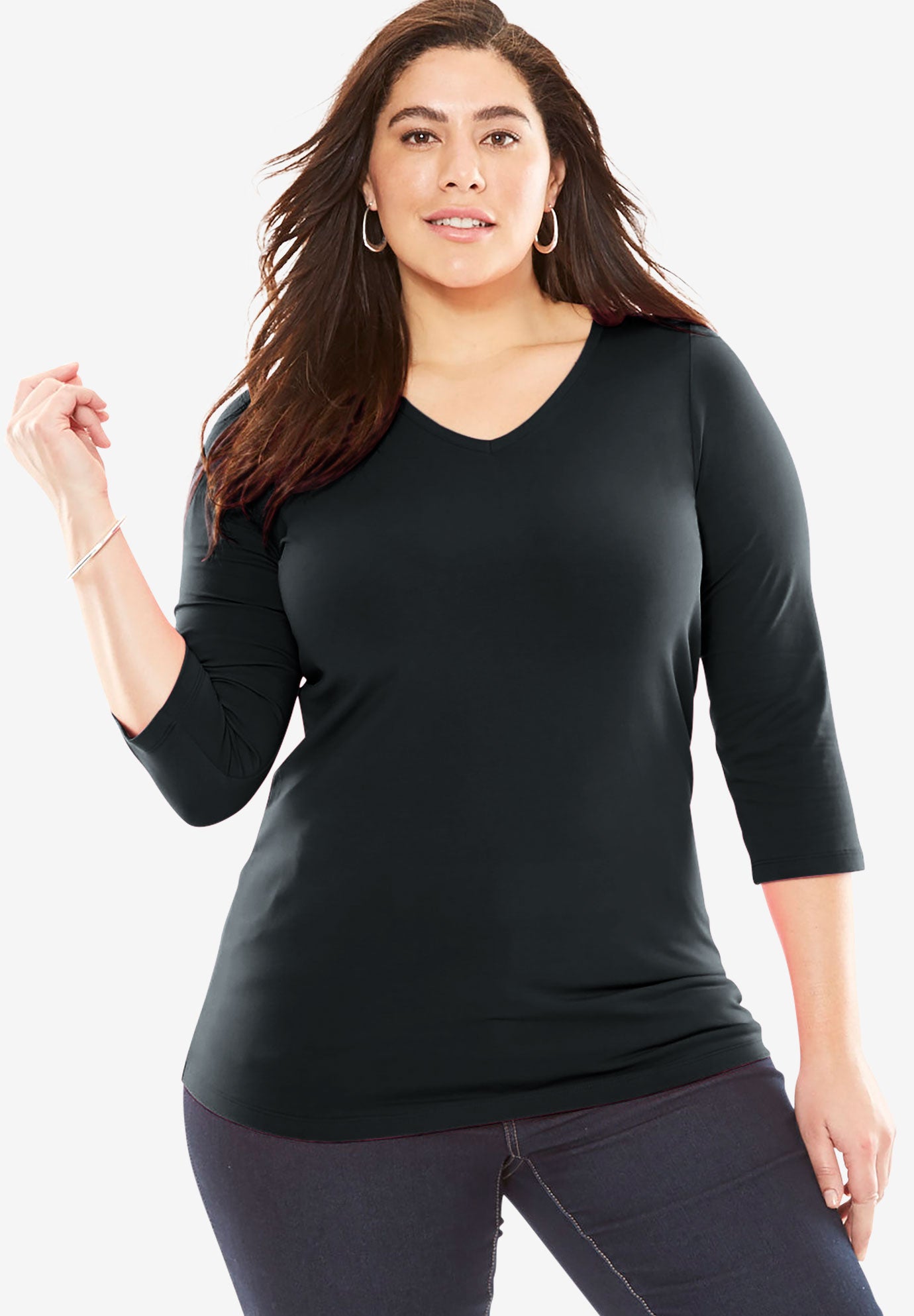 Stretch Cotton V-Neck Tee image number 0