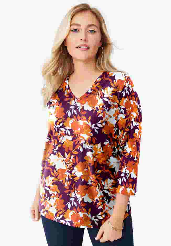 Stretch Cotton V-Neck Tee image number 0