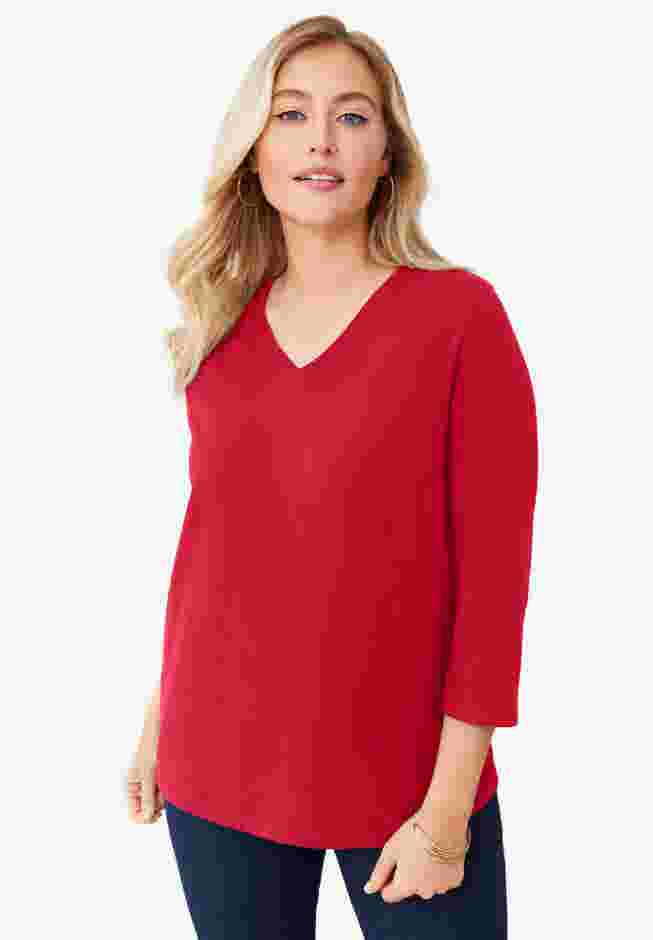 Stretch Cotton V-Neck Tee image number 0