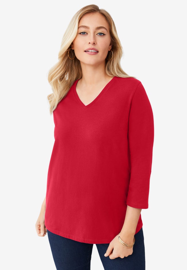 Stretch Cotton V-Neck Tee image number 0
