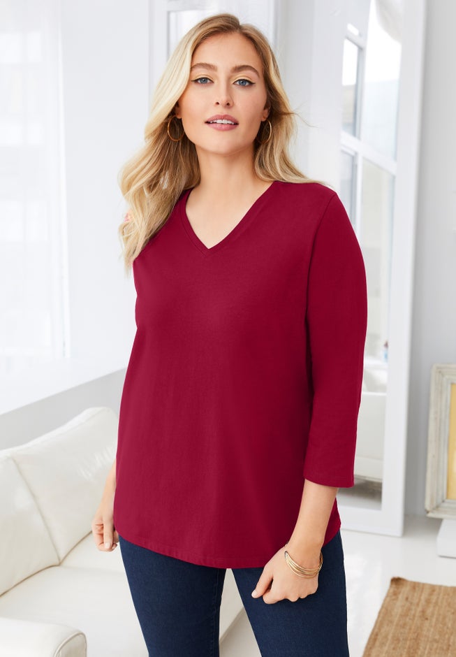 Stretch Cotton V-Neck Tee image number 0