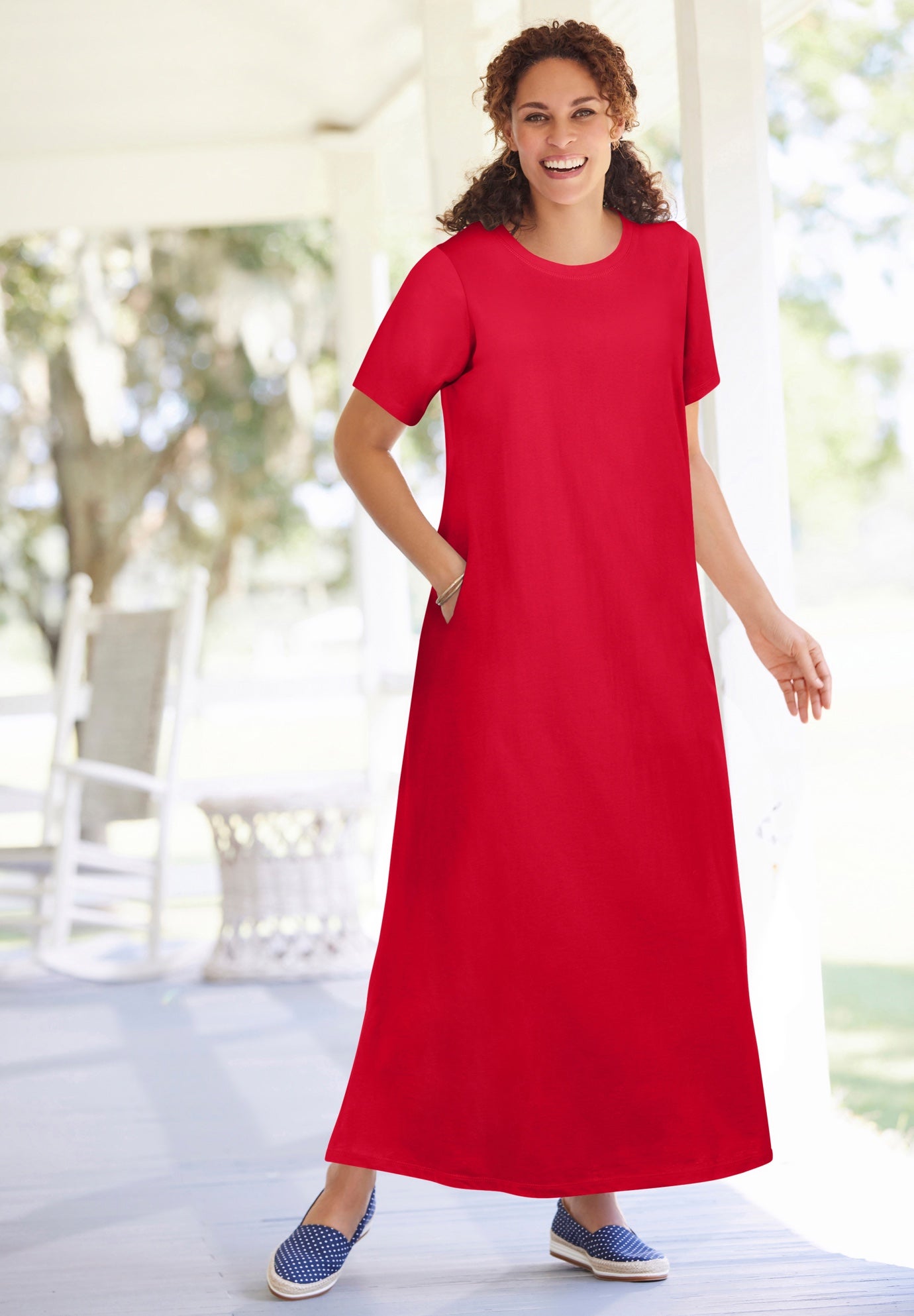 Perfect Short-Sleeve Scoopneck Maxi Tee Dress image number 0
