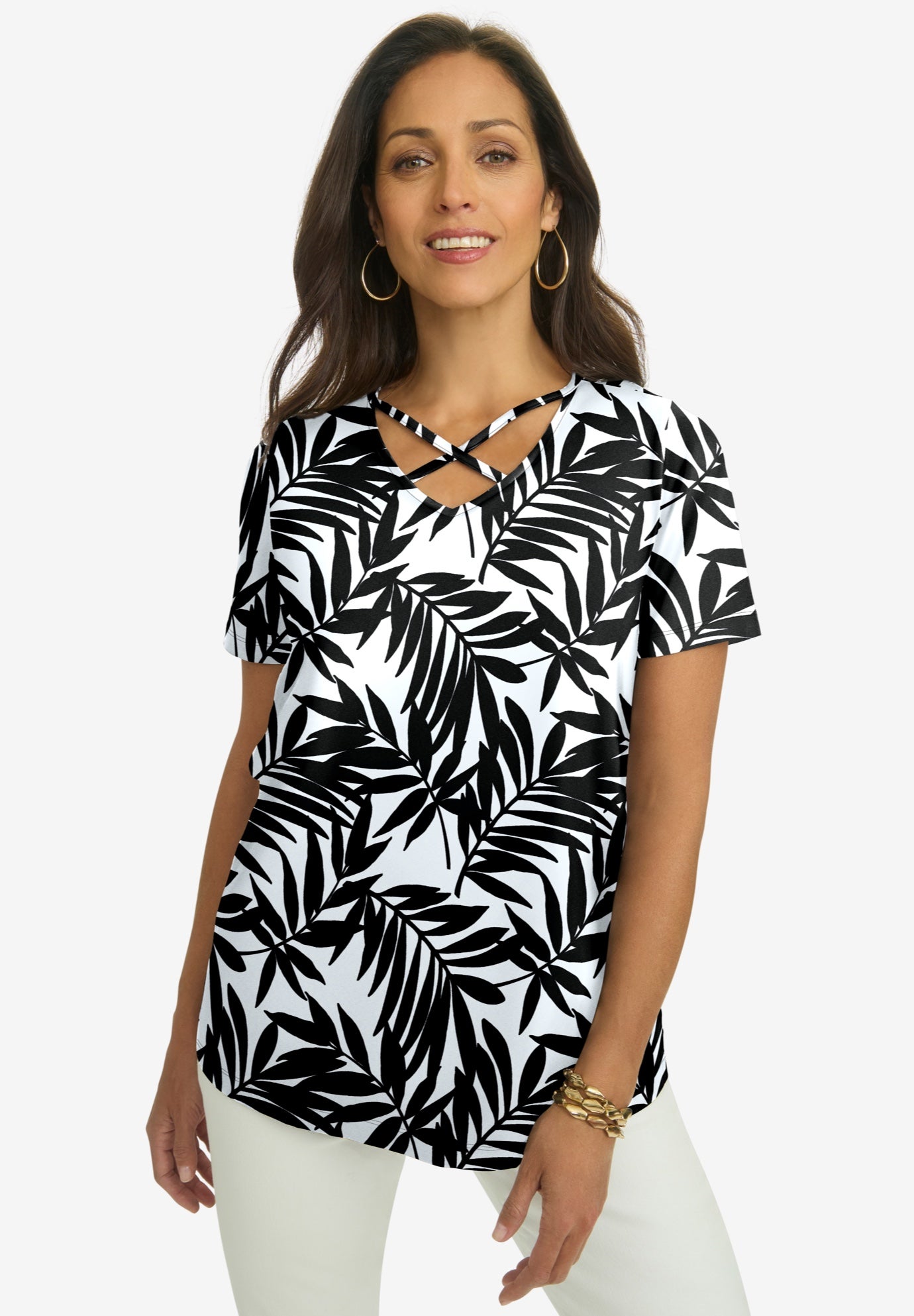 Stretch Cotton Crisscross Strap Tee image number 0