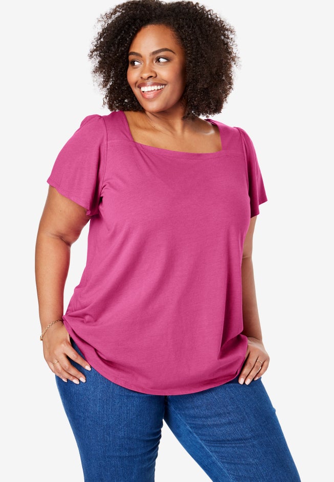 Square Neck Flutter Sleeve Tee image number 0