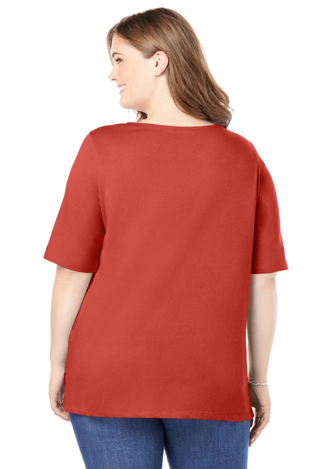 Perfect Elbow-Sleeve Square-Neck Tee image number 1