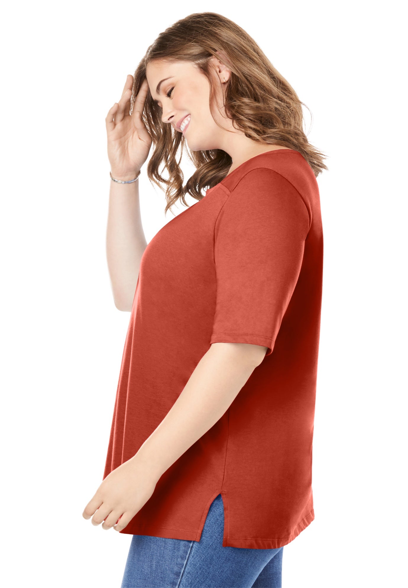 Perfect Elbow-Sleeve Square-Neck Tee image number 2