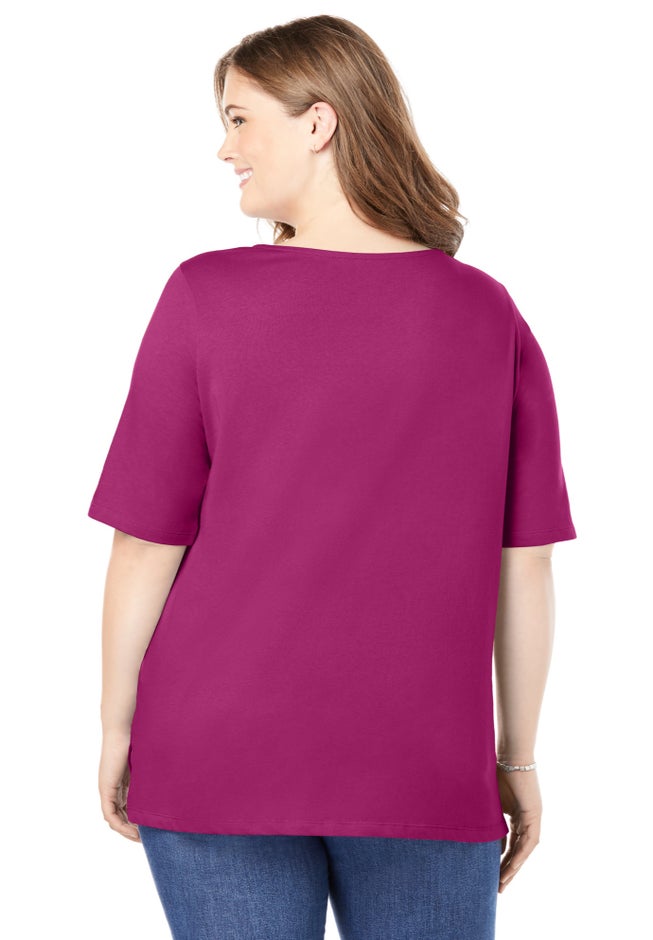 Perfect Elbow-Sleeve Square-Neck Tee image number 1