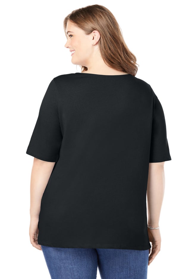 Perfect Elbow-Sleeve Square-Neck Tee image number 1