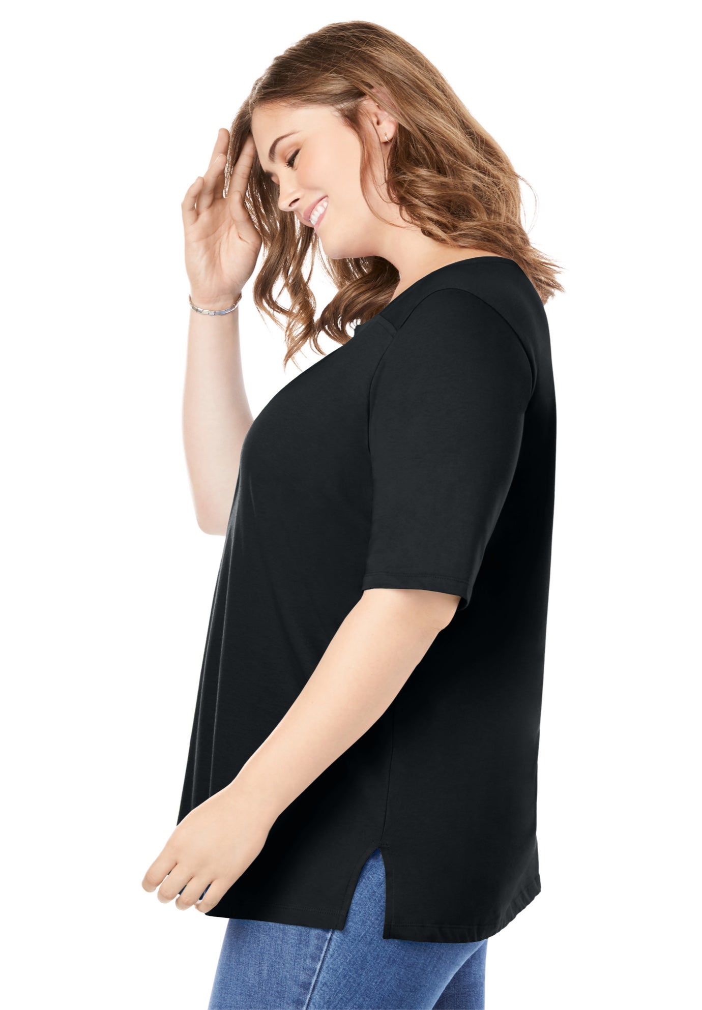 Perfect Elbow-Sleeve Square-Neck Tee image number 2