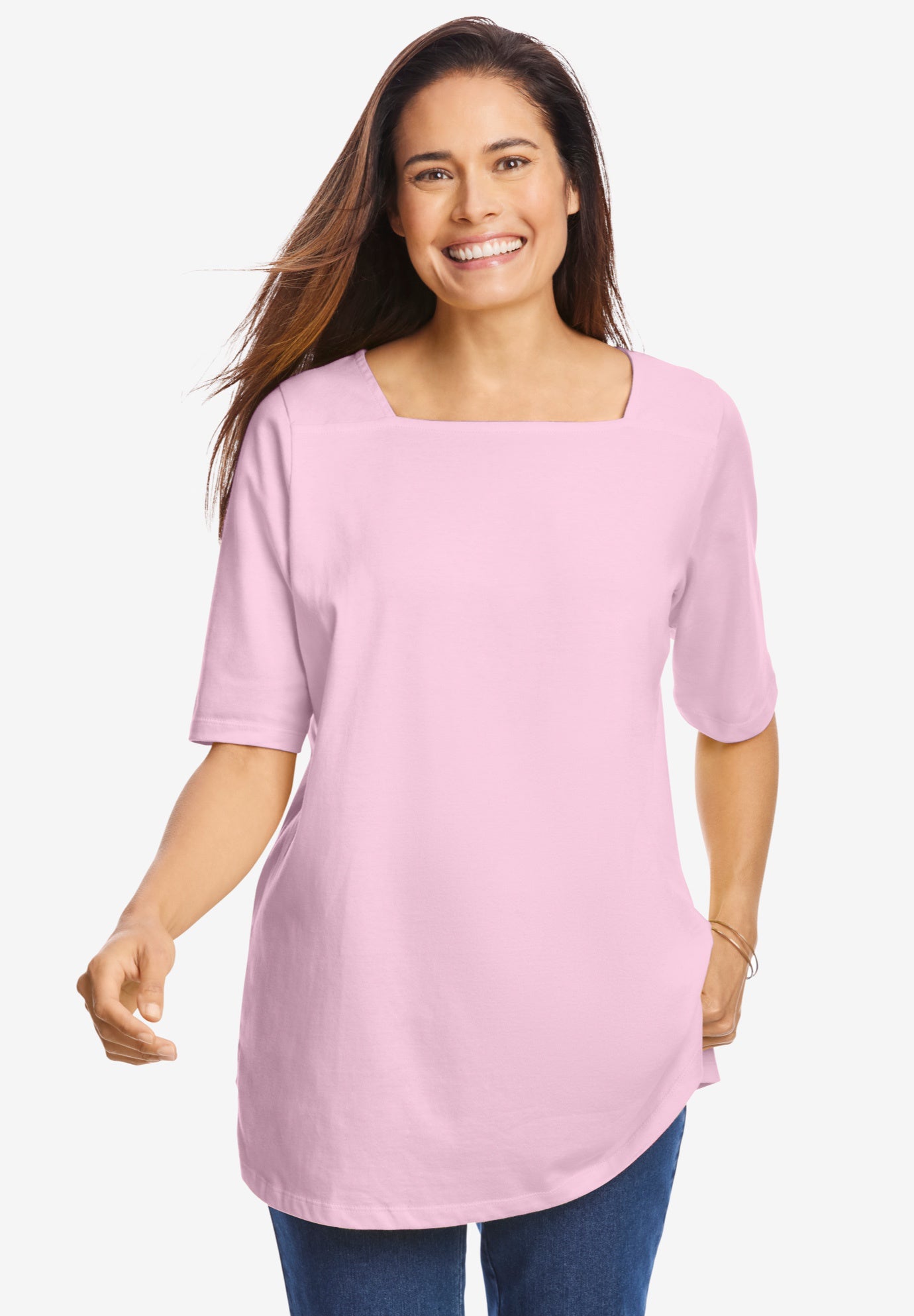 Perfect Elbow-Sleeve Square-Neck Tee image number 0