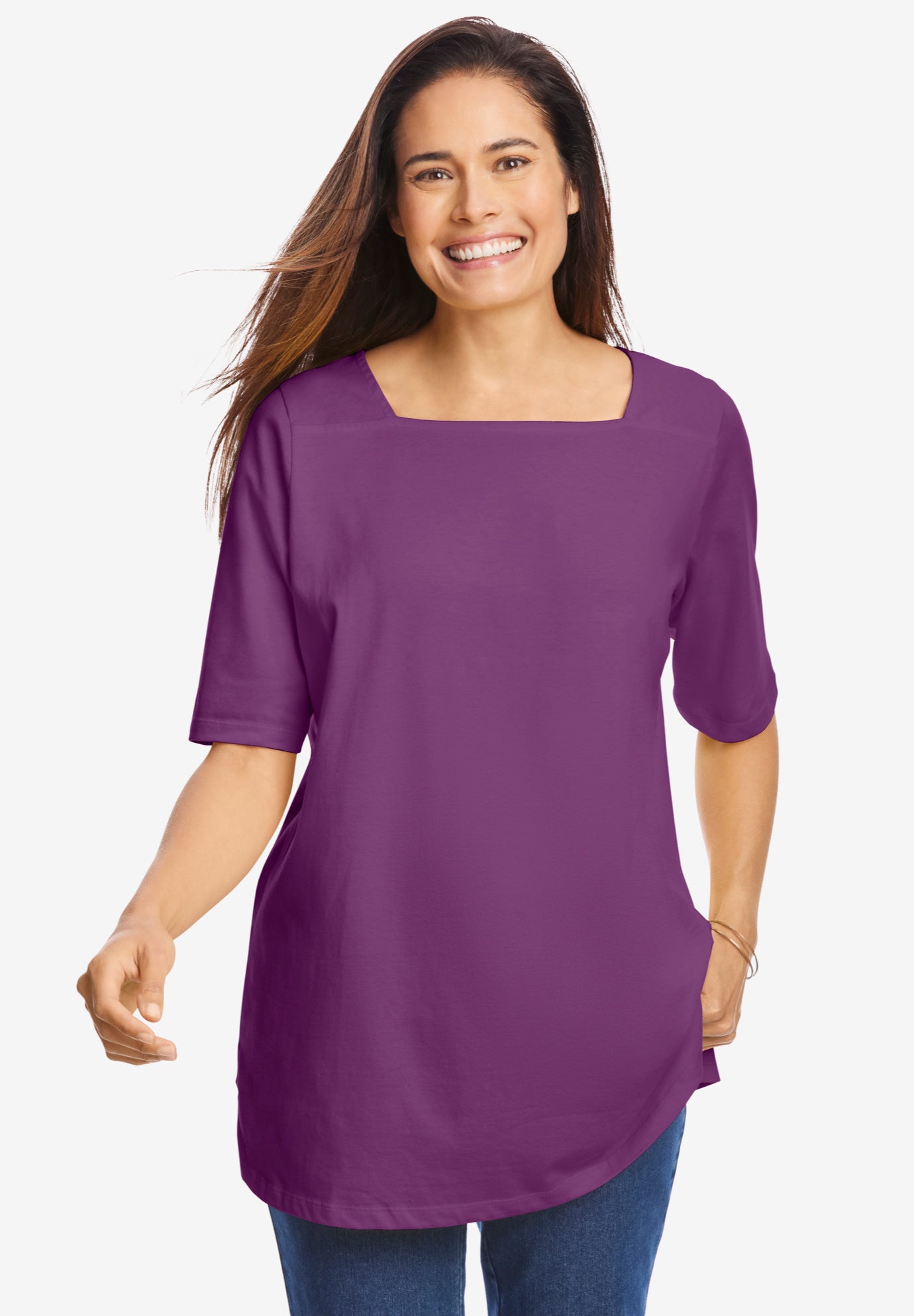 Perfect Elbow-Sleeve Square-Neck Tee image number 0