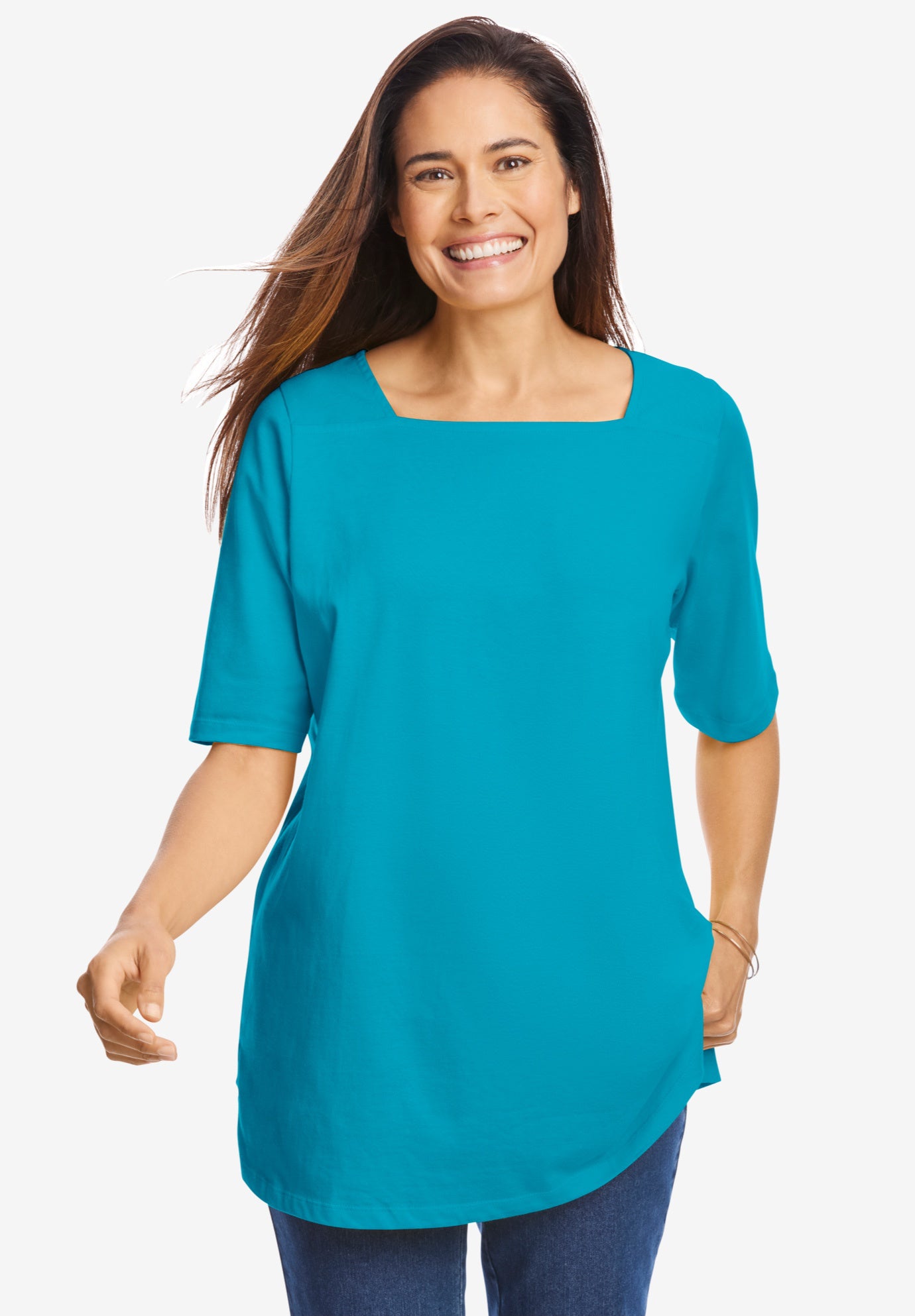 Perfect Elbow-Sleeve Square-Neck Tee image number 0