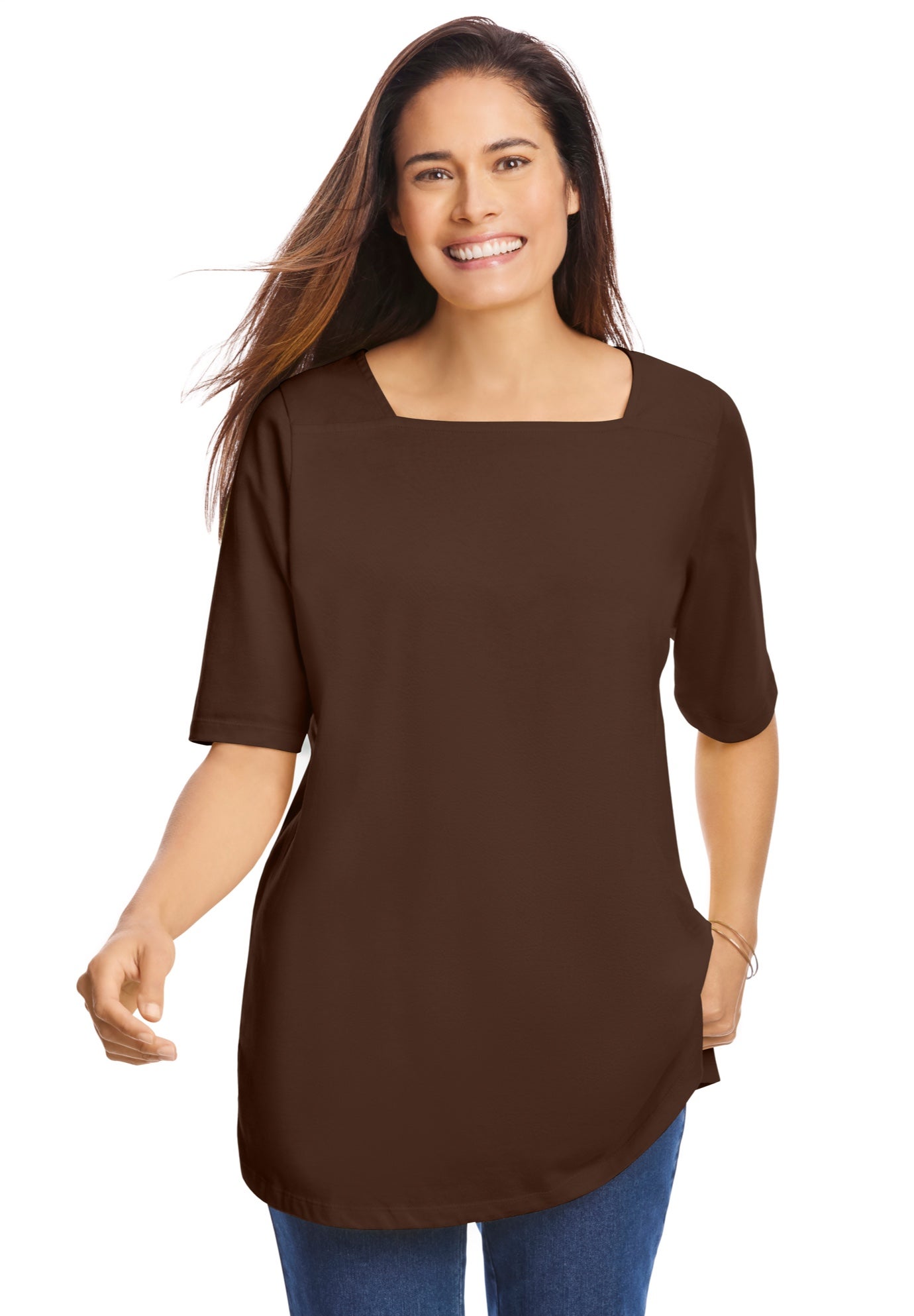 Perfect Elbow-Sleeve Square-Neck Tee image number 0