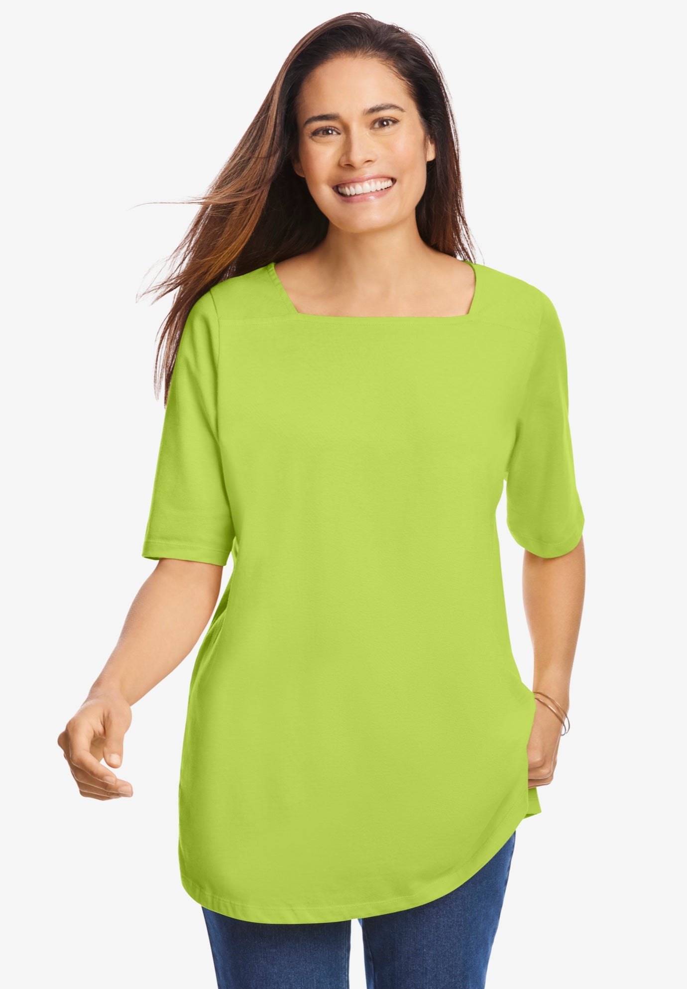 Perfect Elbow-Sleeve Square-Neck Tee image number 0