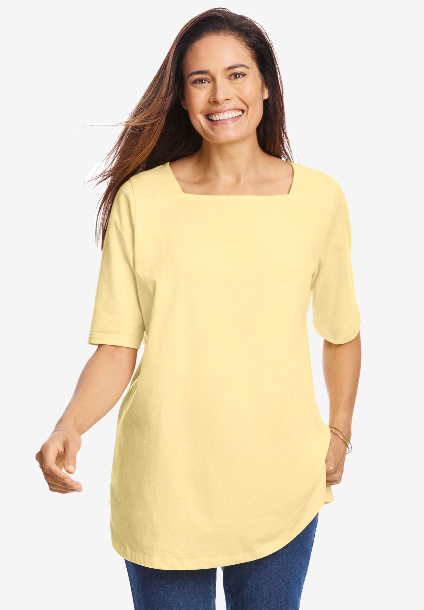 Perfect Elbow-Sleeve Square-Neck Tee image number 0