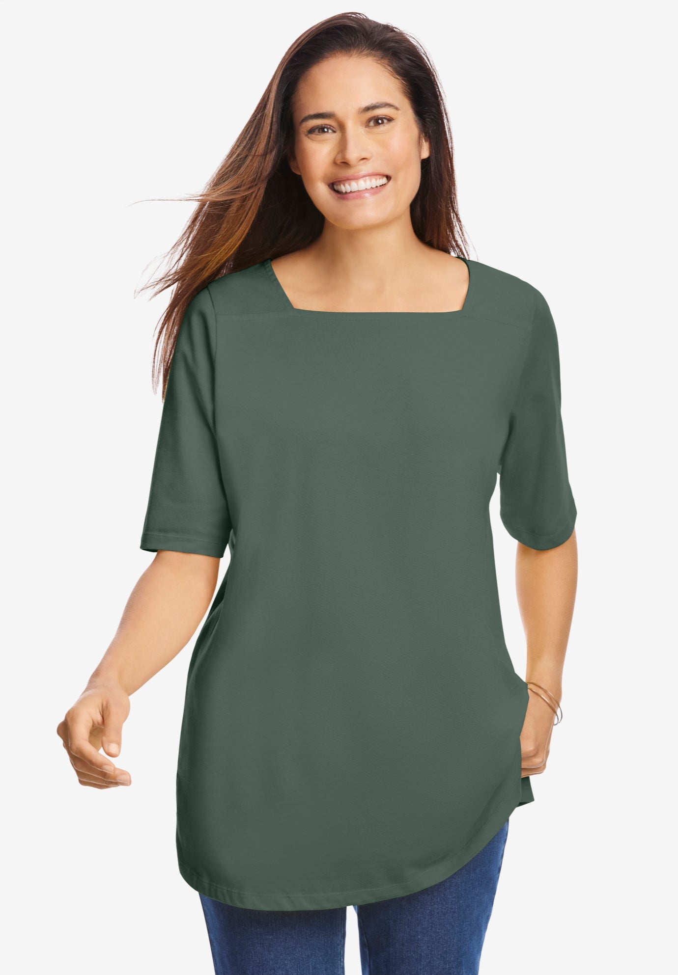 Perfect Elbow-Sleeve Square-Neck Tee image number 0
