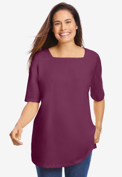 Perfect Elbow-Sleeve Square-Neck Tee