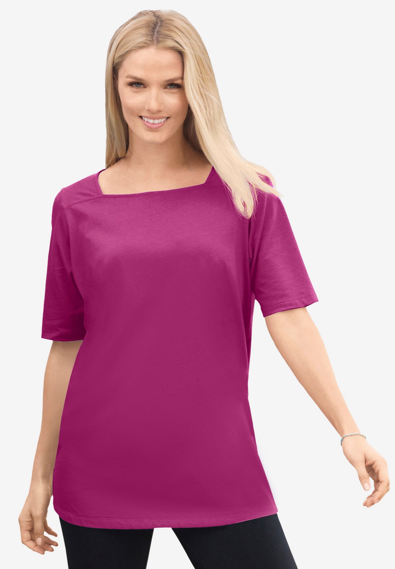 Perfect Elbow-Sleeve Square-Neck Tee image number 0