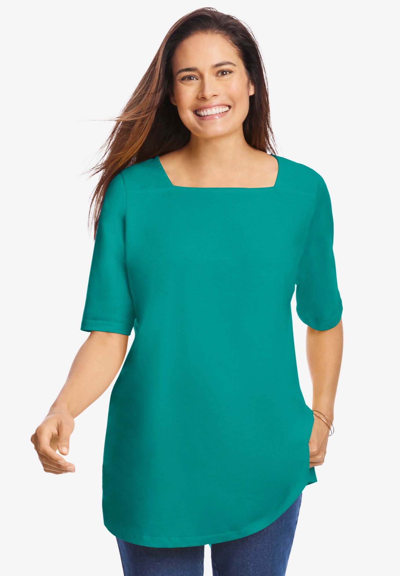 Perfect Elbow-Sleeve Square-Neck Tee image number 0