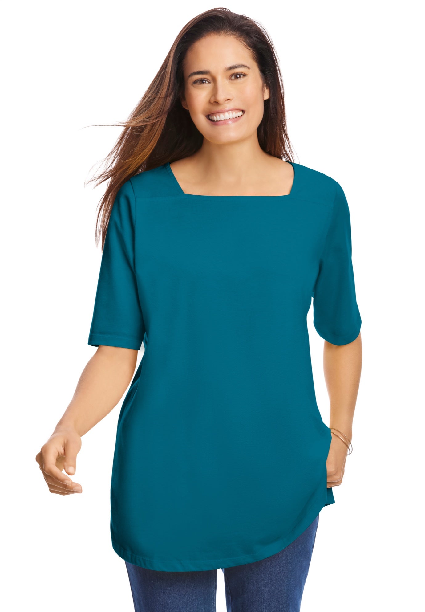 Perfect Elbow-Sleeve Square-Neck Tee image number 0