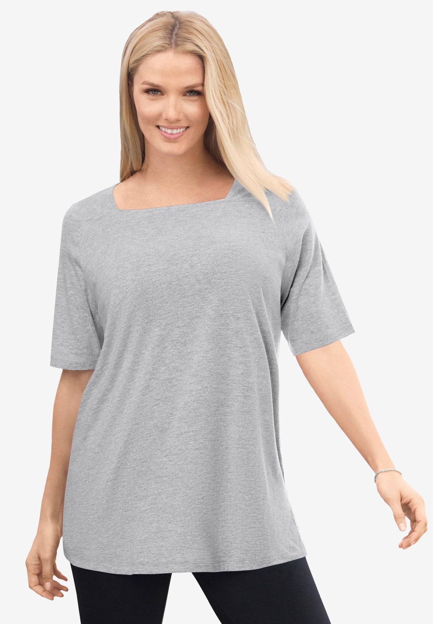 Perfect Elbow-Sleeve Square-Neck Tee image number 0