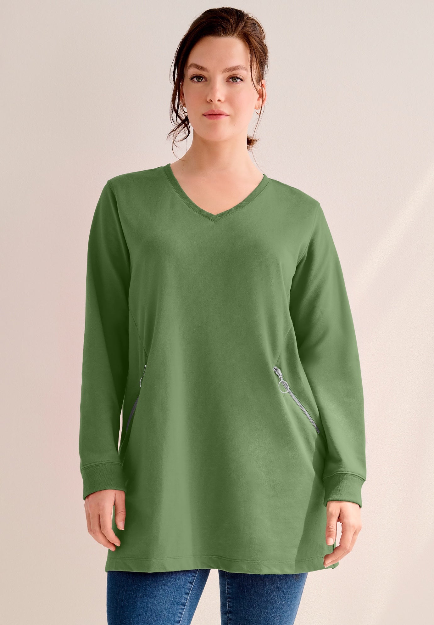 Zip Pocket French Terry Sweatshirt Tunic image number 0