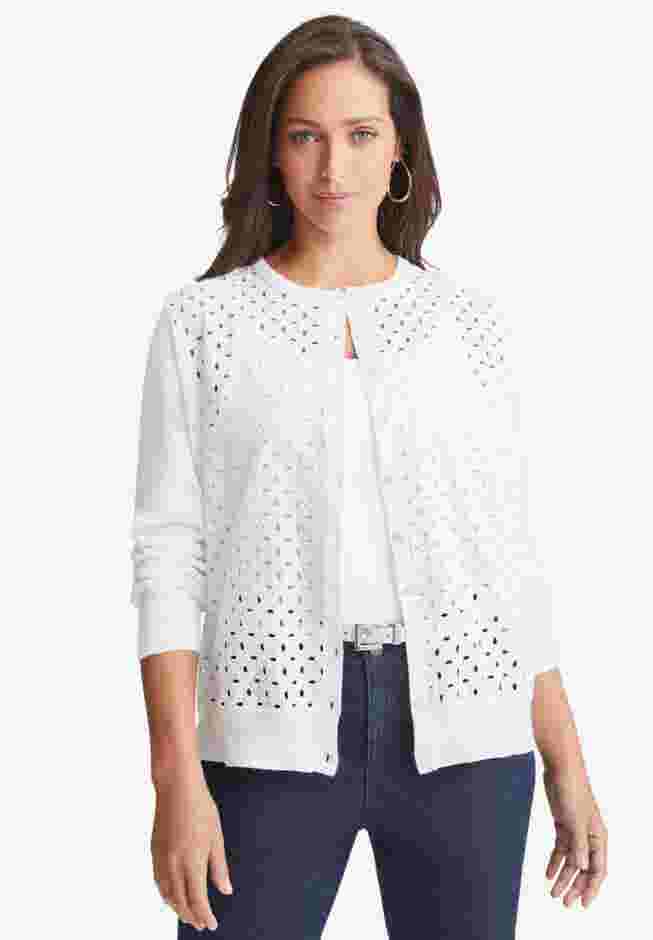 Fine Gauge Eyelet Cardigan image number 0