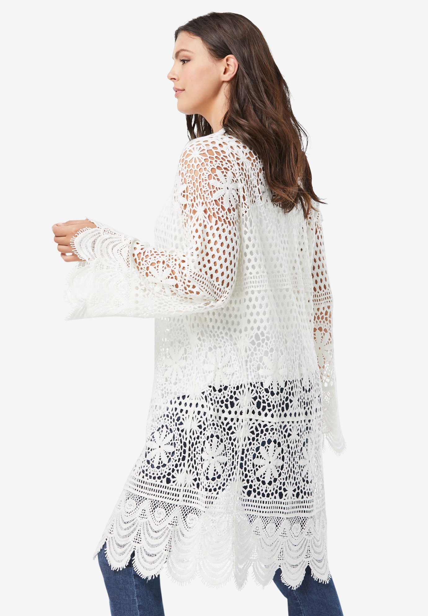 Plus Size Floral Lace Crochet Duster image number 2