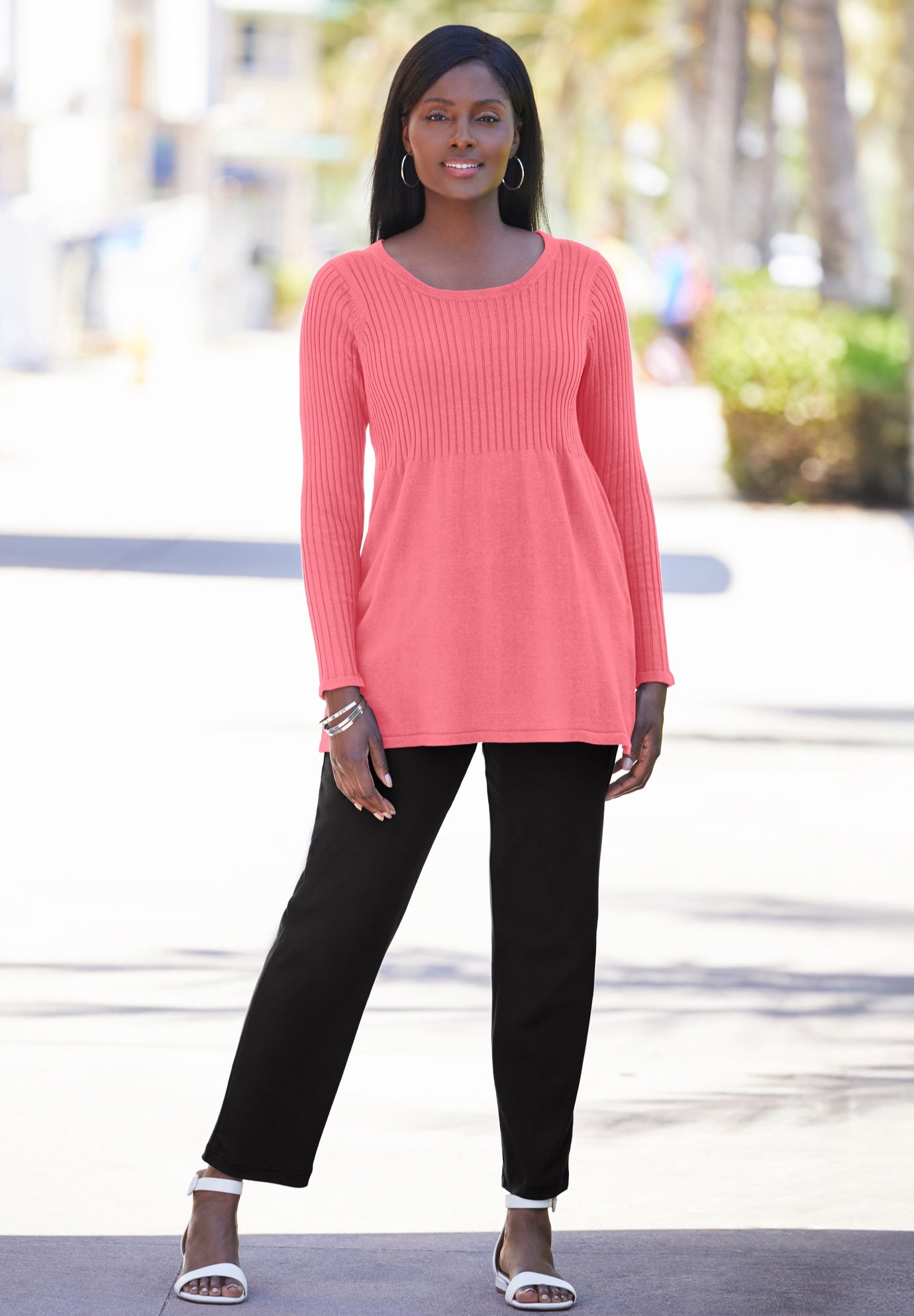 Ribbed Baby Doll Tunic Sweater image number 0