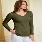 V-Neck Ribbed Sweater image number null
