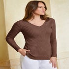 V-Neck Ribbed Sweater image number null