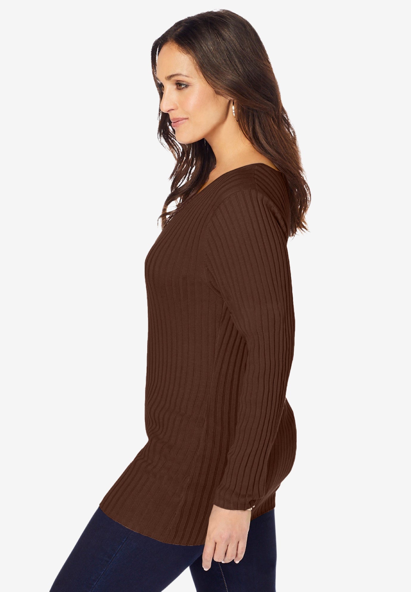 V-Neck Ribbed Sweater image number 2