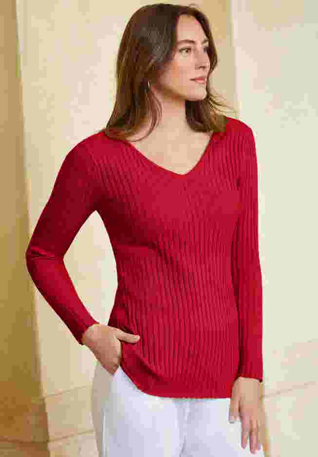 V-Neck Ribbed Sweater image number 4