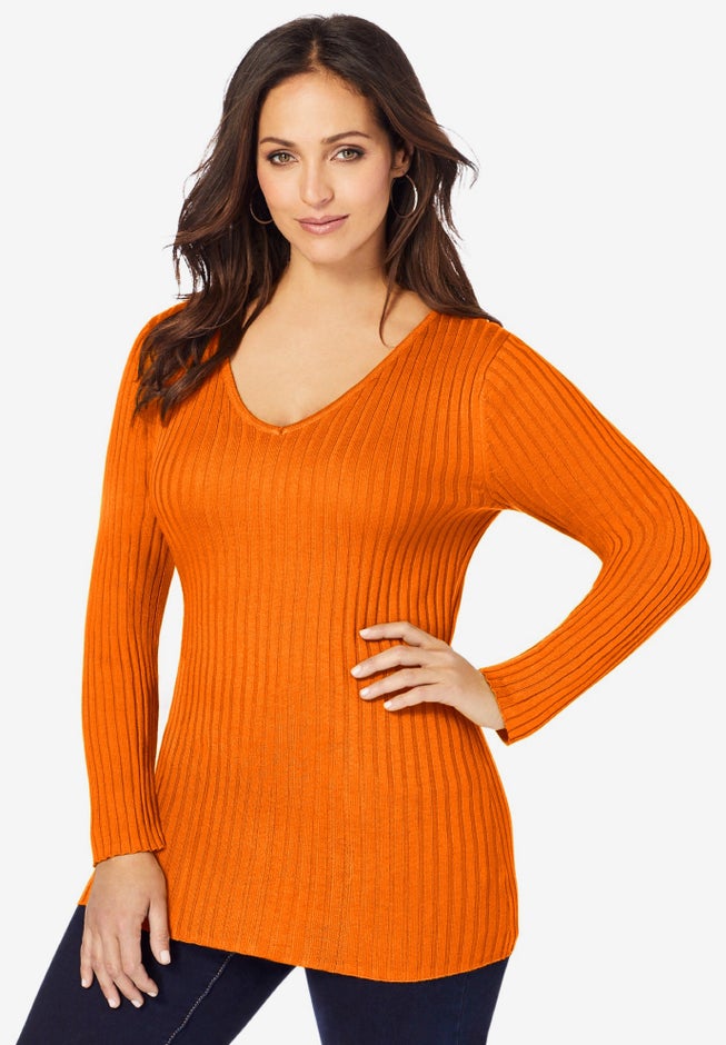 V-Neck Ribbed Sweater image number 0