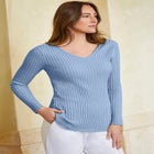 V-Neck Ribbed Sweater image number null