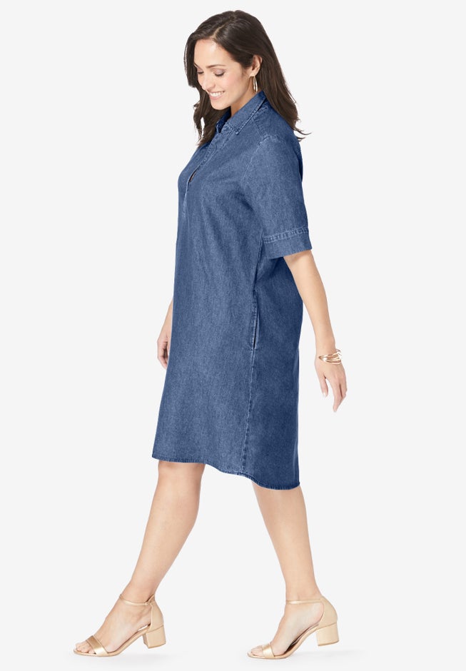 Cuff Sleeve Denim Shirtdress image number 3